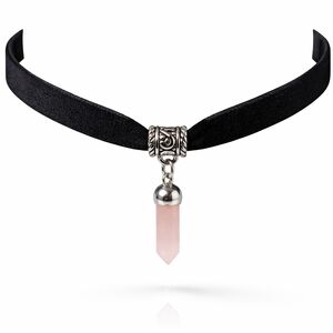 Chic Choker With Rose Quartz Pendant